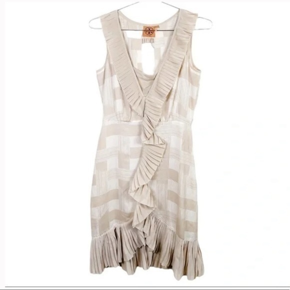 NWT Tory Burch Tapioca silk Tan Georgette Janetta Night Out Midi Dress size 4 - Picture 1 of 8